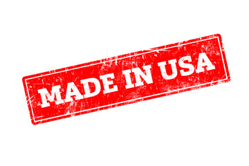 MADE IN USA, red rubber stamp with grunge edges.