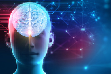 Obraz premium 3d rendering of human brain on technology background