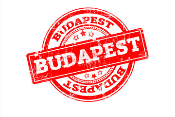 BUDAPEST written on red grunge round vintage rubber stamp.