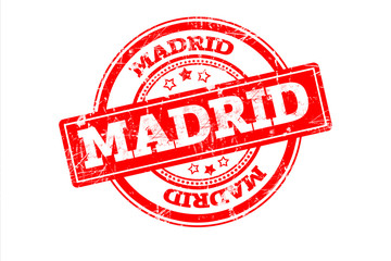 MADRID written on red grunge round vintage rubber stamp.