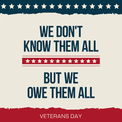 Vector quote We dont know them all. Veterans day poster.