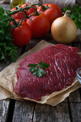 Raw fresh beef steak and vegetable
