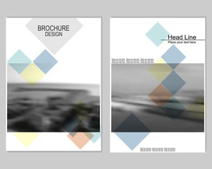 Vector brochure cover templates with blurred seaport. EPS 10. Mesh background.