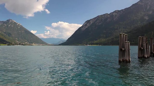 Achensee ( Lake Achen) wooden stairway on lake (Austria).
