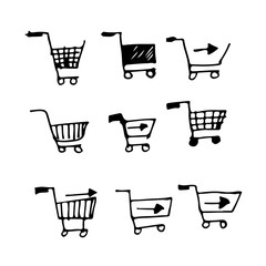 Hand drawn doodle shopping cart illustration design