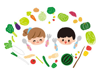 いろいろな野菜と子供 大