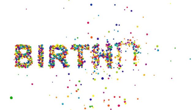 Dynamic colorful greeting card design with creative text formed from densely packed rainbow colored balls isolated on white with copy space for your wishes or message