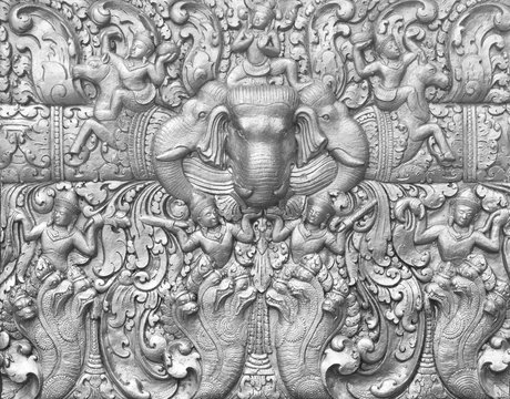 silver elephant with other animal carve artistic © kornnphoto