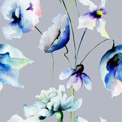Fototapety  Bezszwowa tapeta z niebieskimi kwiatami