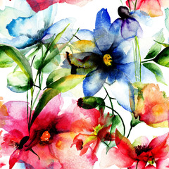 Panele Szklane  Seamless wallpaper with spring flowers