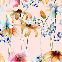 Seamless pattern with stylized flowers - 122112556