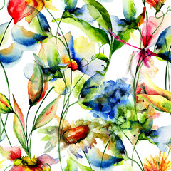 Seamless wallpaper with stylized flowers
