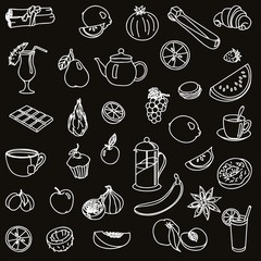 foodstuffs. fruit. vegetables. food. set of vector sketches