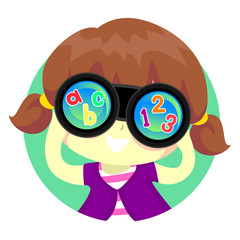 Vector Illustration of a Kid Girl looking at Binocular with ABC