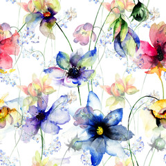 Seamless pattern with Decorative summer flowers - 122113312