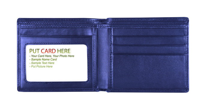 open blue wallet for put card, included clipping path