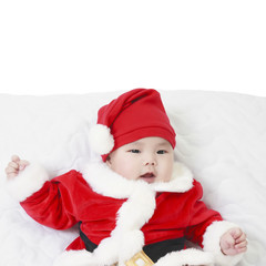 cheerful babies with santa claus suit for christmas or happy new