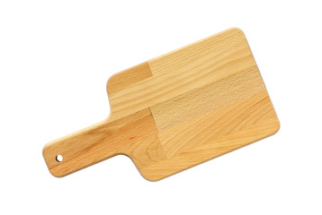 top view empty block or wooden cutting board with handle for pla