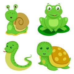 Obraz premium Reptiles And Amphibians Decorative Set in cartoon style isolated vector illustration