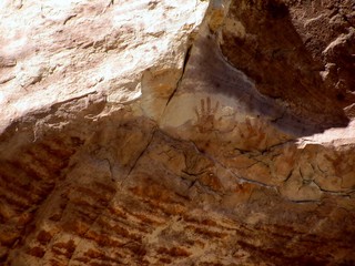 Hand pictographs on desert rock. Red Rock Canyon National Conservation Area, Nevada, USA