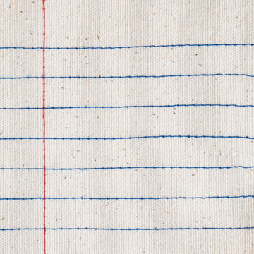 red and blue thread stitch as notebook lines pattern on square cream canvas texture