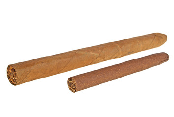 Brown cigars on a white background