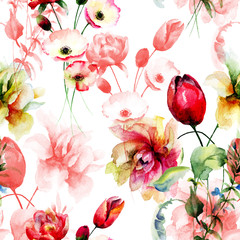 Stylized seamless background with wild flowers