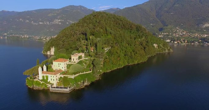 Aerial 4k - Villa del Balbianello (1787) - Lavedo - Lenno - Lago di Como (IT) - Vista Aerea panoramica 