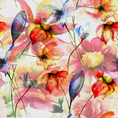 Fototapety  Seamless wallpaper with spring flowers