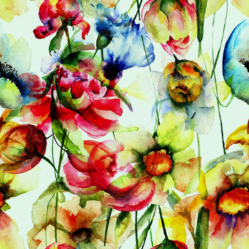 Seamless wallpaper with spring flowers © Regina Jersova