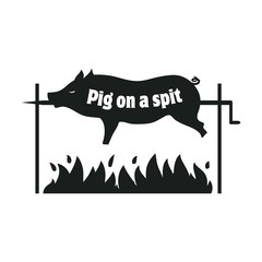 Grilled pig. Pig on spit. Roasting piglet. BBQ pork. Icon. - 122118978