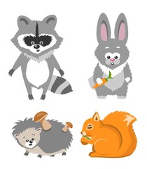 Fototapeta premium Cute Animal Squrrel, Hedgehog Racconn Hare