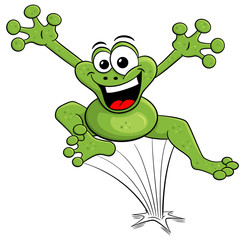 Fototapeta premium skacząca żaba kreskówka na białym tle
