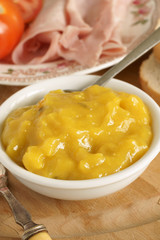 Piccalilli a traditional British pickle made with vegetables mustard and turmeric