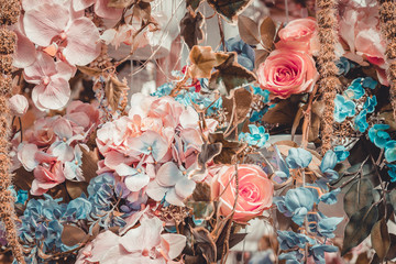 Vintage style faded natural flowers background