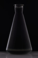 glass Erlenmeyer flask with water in the laboratory