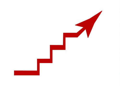 Red arrow growing up graph vector illustration.