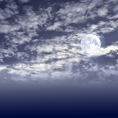 Full moon on the night cloudy sky