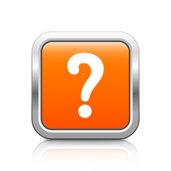 Question mark – Glossy orange metal button with reflection