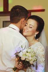 Happy bride and groom on their wedding