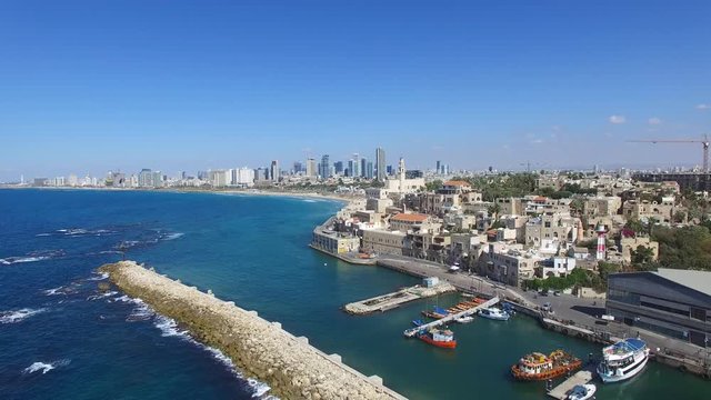Jaffa's old city and port with Tel Aviv skyline in the background