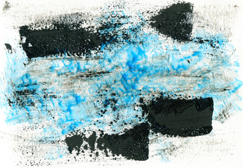 Hand drawn color abstraction blue and black paining illustration