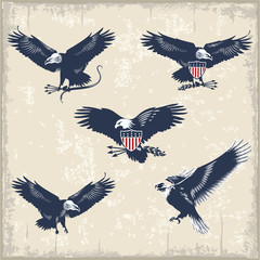 Орёл, национальная птица Соединенных Штатов Америки, щит, стрелы, змея, винтаж