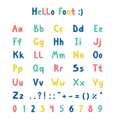 Alphabet letters and numbers in simple flat style