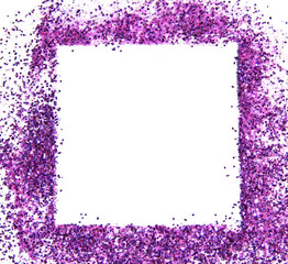 Frame of purple glitter sparkle on white background, can be used for greeting or invitation cards