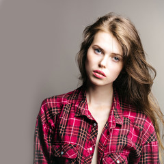 pretty girl in red checkered shirt