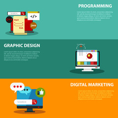 Digital marketing flat business colorful icons set
