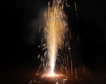Diwali fireworks celebrated during the hindi diwali festival in India.