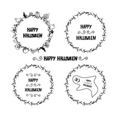 Fototapeta premium Set of happy halloween vintage badges, emblems and labels. hallo