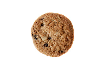 One chocolate chip cookies isolated on white background.